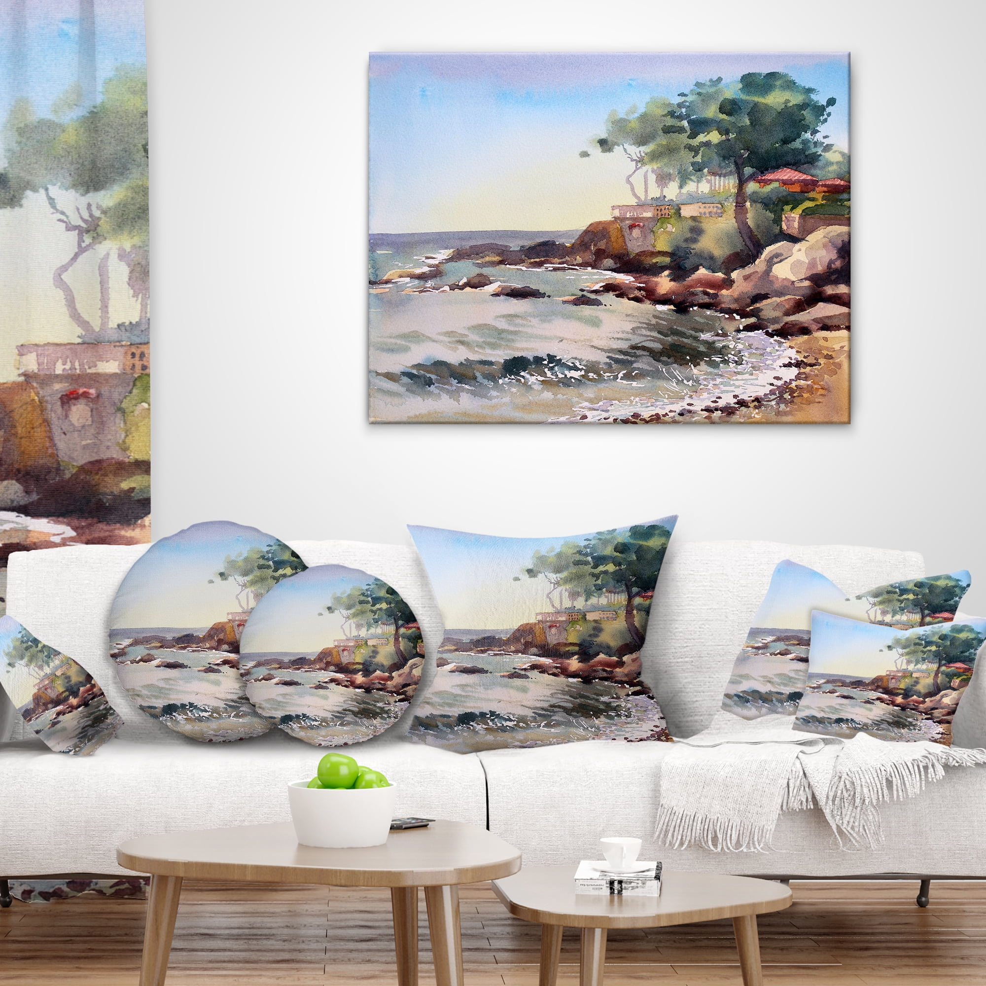 Designart Cote d Azur France - Landscape Painting Throw Pillow - 16x16
