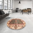 thumbnail image 4 of Ahgly Company Machine Washable Indoor Round Abstract Yellow Area Rugs, 7' Round, 4 of 7