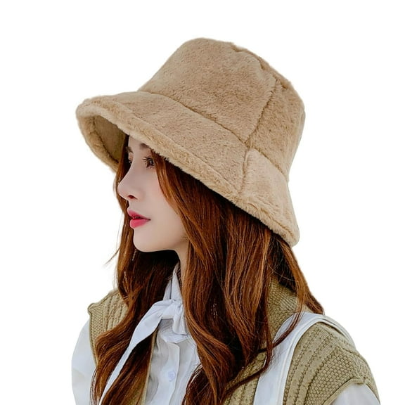 Holzlrgus Winter Fluffy Bucket Hat for Women Girls Fuzzy Warm Bucket Hat with Faux Fur Fisherman Cap