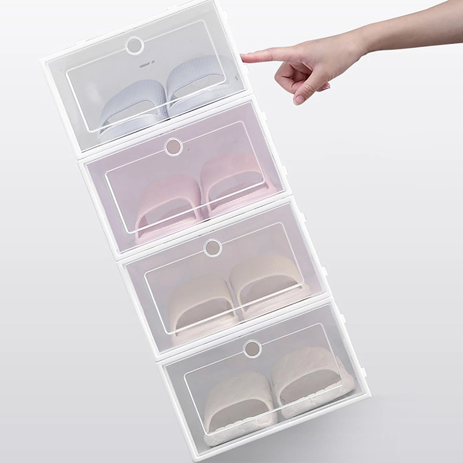 Shoe Boxes Clear Plastic Stackable,3 Pack Shoe Storage, 12” x 8” x 5