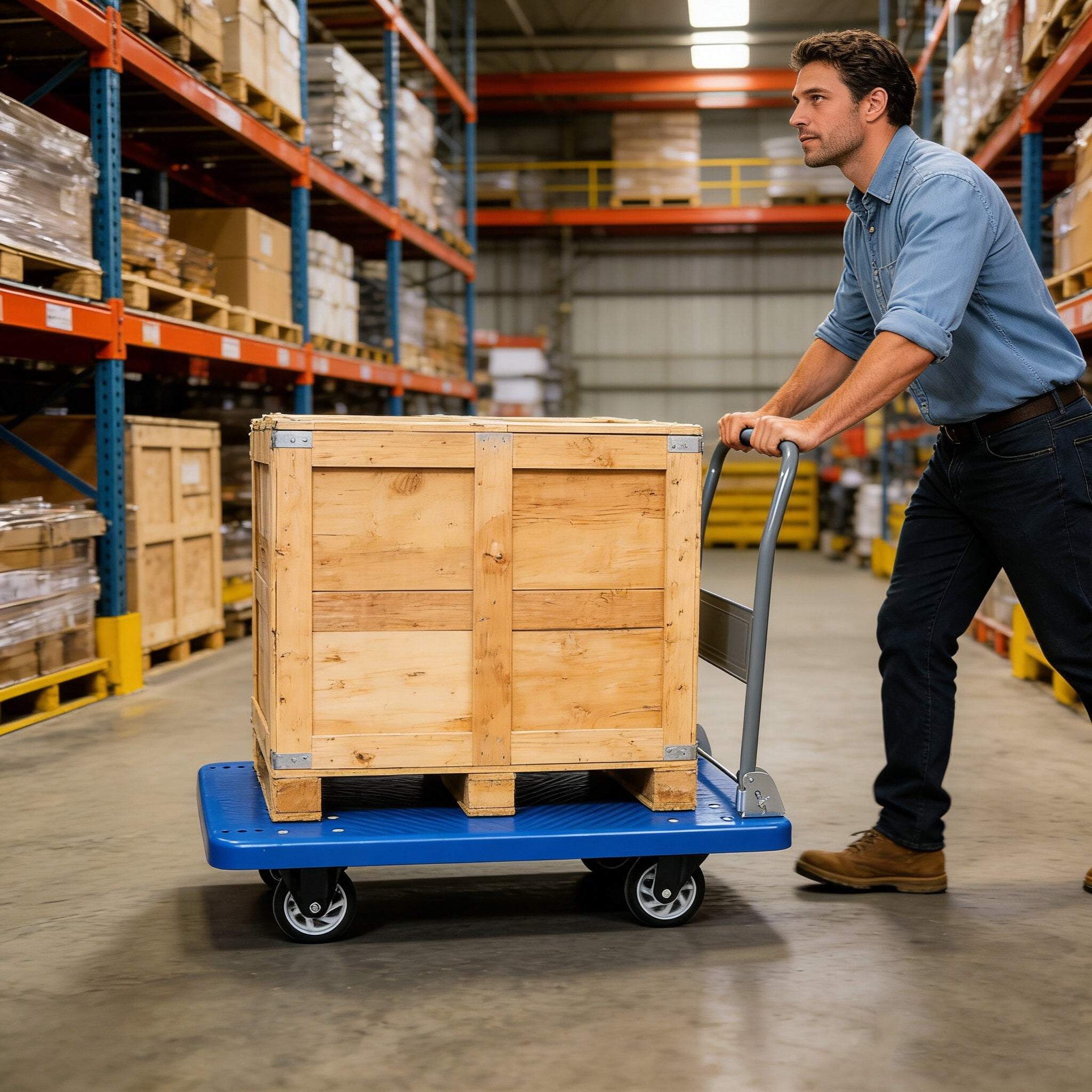 Dolly, Hand Truck Upgraded Foldable Push Cart Dolly 660 lbs Capacity Moving Platform Hand Truck Heavy Duty Space Saving Collapsible Swivel Push Handle Flat Bed Wagon, Blue Hand Truck,Furniture Dolly