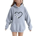 thumbnail image 2 of Ecqkame Girls Loose Hoodies Lightweight Long Sleeve Hooded Sweatshirts Cute Print Casual Comfortable Daily Pullover Tops 1-14 Years Gray 12 Year, 2 of 6