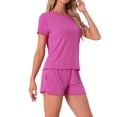 thumbnail image 4 of Conjunto de pijama para mujer INSPIRE CHIC de 2 piezas con top de manga corta y pantalones cortos con volantes, incluye bolsillo, talla XS, color rosa, 4 of 6
