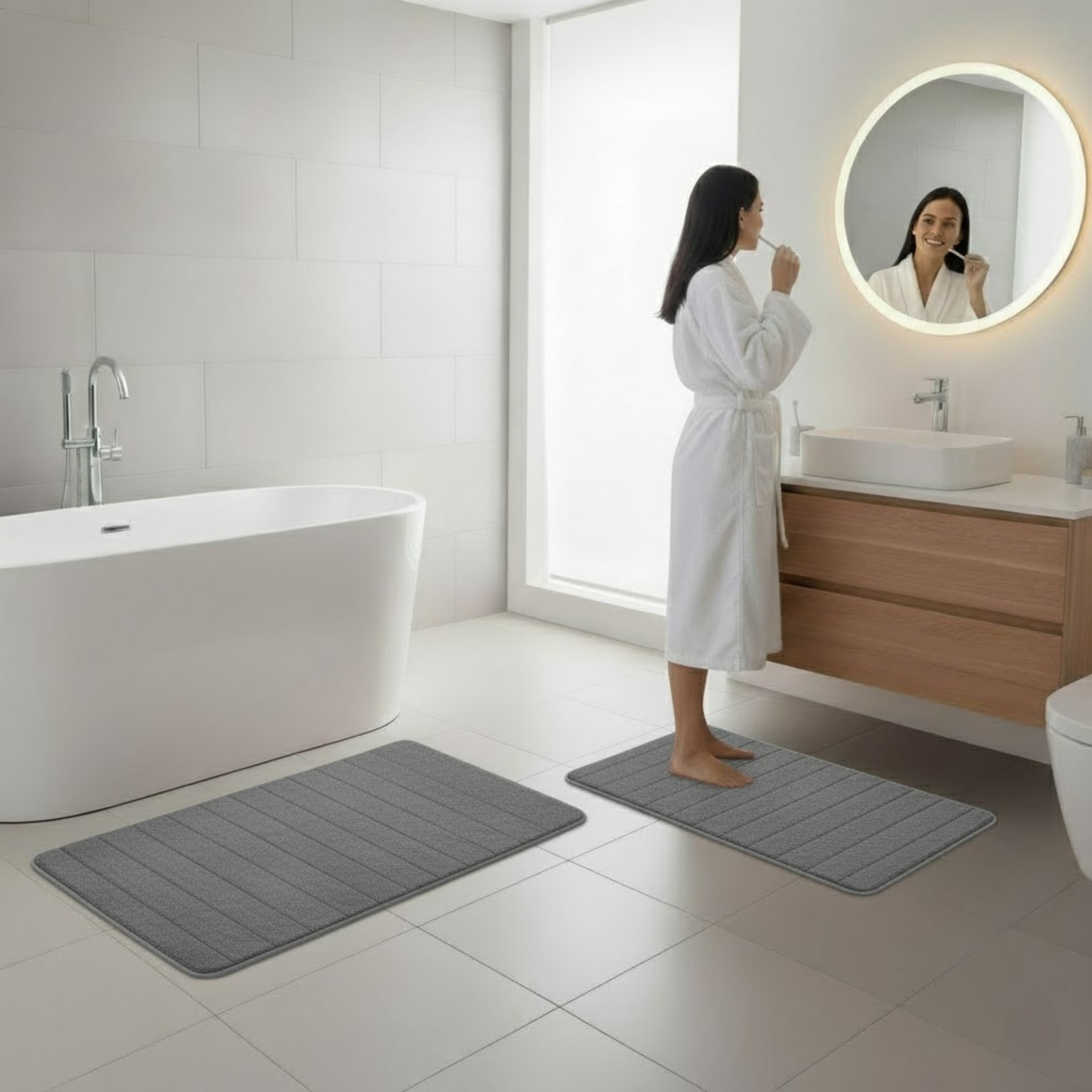 Somerset Home 2PC Memory Foam Bathroom Rug Set with Microfiber Top, Gray