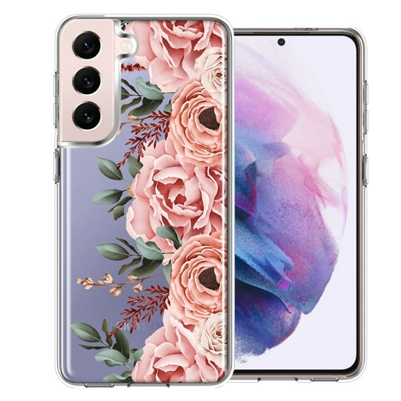MUNDAZE Case For Samsung Galaxy S22 Plus Blush Pink Peach Spring Flowers Peony Rose Phone Cover