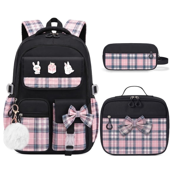 School Backpacks for Girl - 5PCS Cute Girls Backpack with Lunch Box Set for Kids Teens Elementary Middle School,18" Large Capacity Bookbag with Multiple Pockets,Perfect for Travel and School