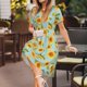 thumbnail image 3 of Disketp White Polka Dot Sunflower A para Vestido de Manga Corta para Mujeres, Vestidos de Verano para Mujeres, Casual y Holgado para la Playa, 3 of 6