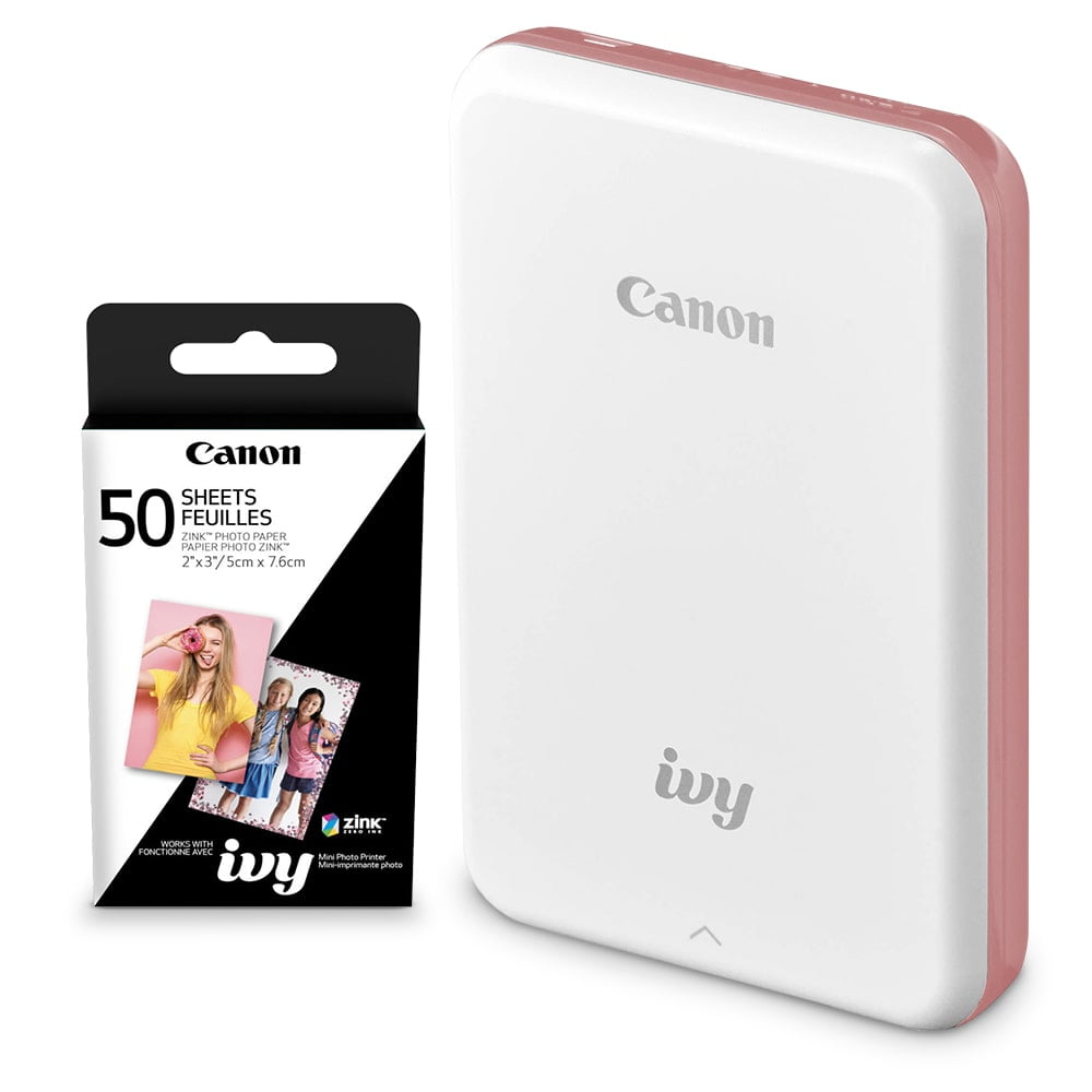 Canon Ivy Mini Mobile Photo Printer (Rose Gold) with Canon 2 x 3 Zink