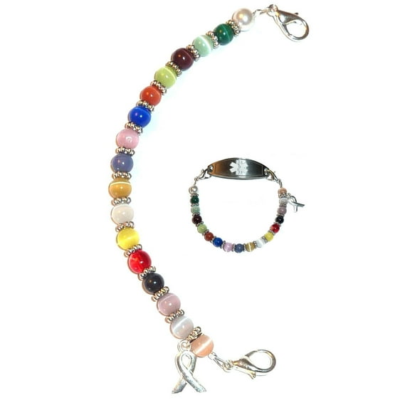 Hidden Hollow Beads Multi Cancer Awareness Women's Medical Alert ID Interchangeable Replacement Bracelet