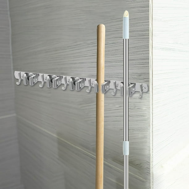 Escoba de pared para trapeador y escoba, organizador de escoba de acero inoxidable, resistente, para cocina, lavandería, jardín, almacenamiento, escoba