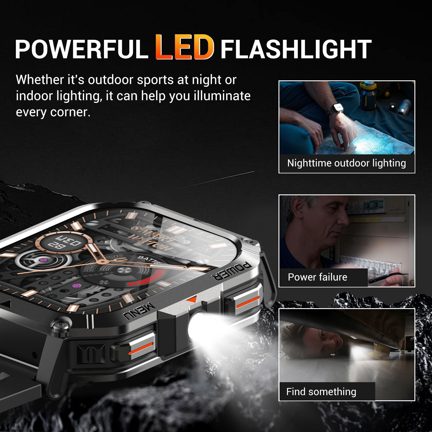 Blackview 2.01" Military Smart Watch for Men,with Calling,Flashlight,Compass,100+ Sports Modes,Large 900 mAh Battery, fits for Android iPhone,Black