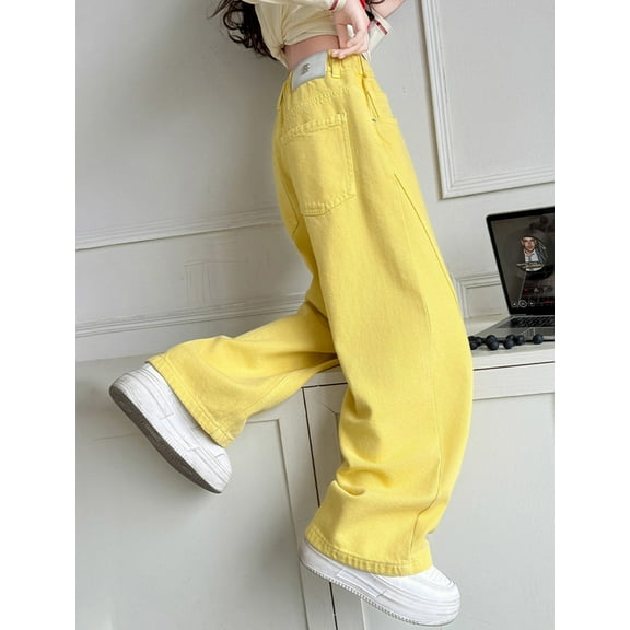 Kids Girls Baggy Jeans Denim Elastic Wasit Wide-Leg Palazzo Denim Pants Pants for Teen Girls Summer Clothes for Girls 6-7 Years Girls Fashion