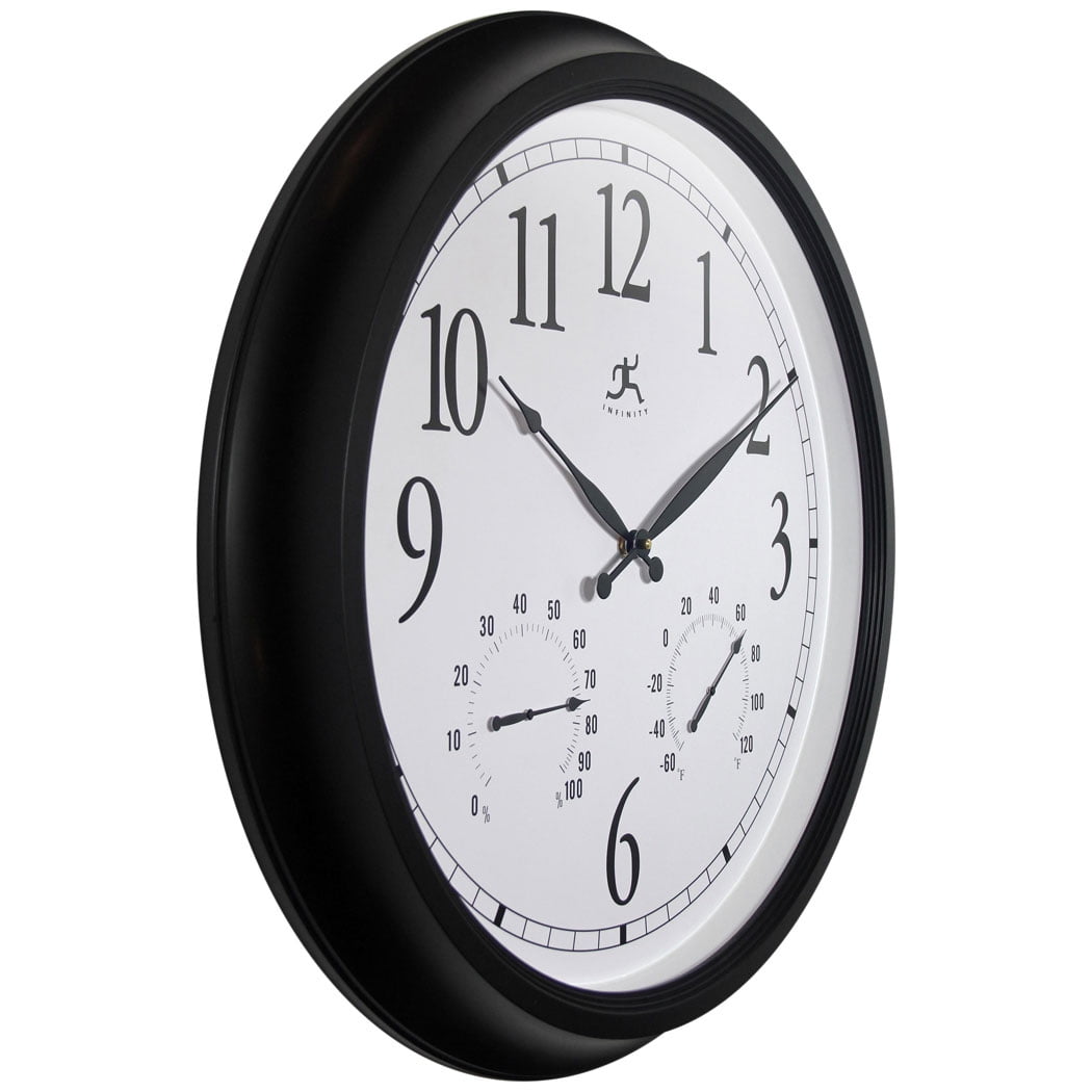 Infinity Instruments 15664BK-2534 24 Inch Classic Black Wall Thermometer Clock