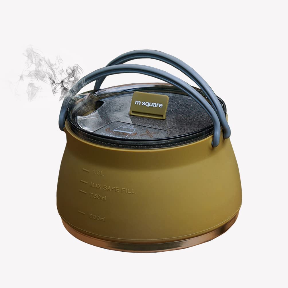 Travel Foldable Kettle, Collapsible Kettle Silicone Tea Kettle Portable for Outdoor Camping Travel, 1L