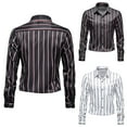 thumbnail image 7 of Fesfesfes New Style Long Sleeve Blouse Mens Striped Print Dressy Tops Casual Lapel Button Light Business Shirt On Sale, 7 of 7