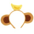 thumbnail image 1 of Diadema con orejas de mono y plátano en la parte superior. Diadema con orejas de animal. Diadema para cosplay., 1 of 8