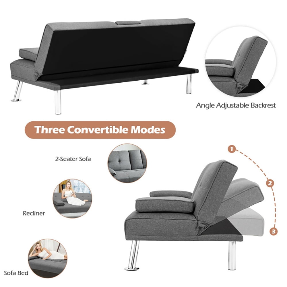 Finihen Fold Sofa Bed Couch, Futon Sleeper Chair Guest Bed and Fold Out Couch, Convertible Folding Futon Sofa Bed Fabric with 2 Cup Holders, for Living Room, Bedroom, Light Gray Finihen Fold Sofa Bed Couch, Futon Sleeper Chair Guest Bed and Fold Out Couch, Convertible Folding Futon Sofa Bed Fabric with 2 Cup Holders, for Living Room, Bedroom, Light Gray