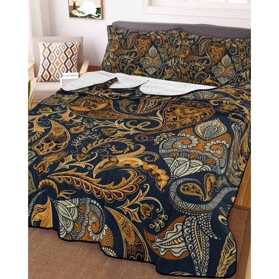 Boho Floral King Size Down Alternative Comforter, Lightweight Comforter Quilt Bedding Set with Pillow Shams Vintage Botanical Paisley Flower All Seasons Bed Comforter Duvet Insert 96"x106"