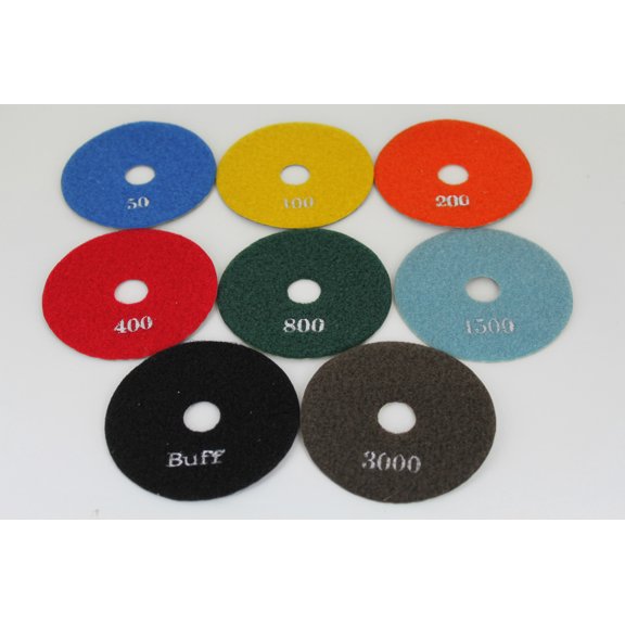 TEMO 8 pc 4 Inch (100 mm) Diamond Stone Marble Dry Polishing Pad Wheel Disc Set Including A Holder Gc
