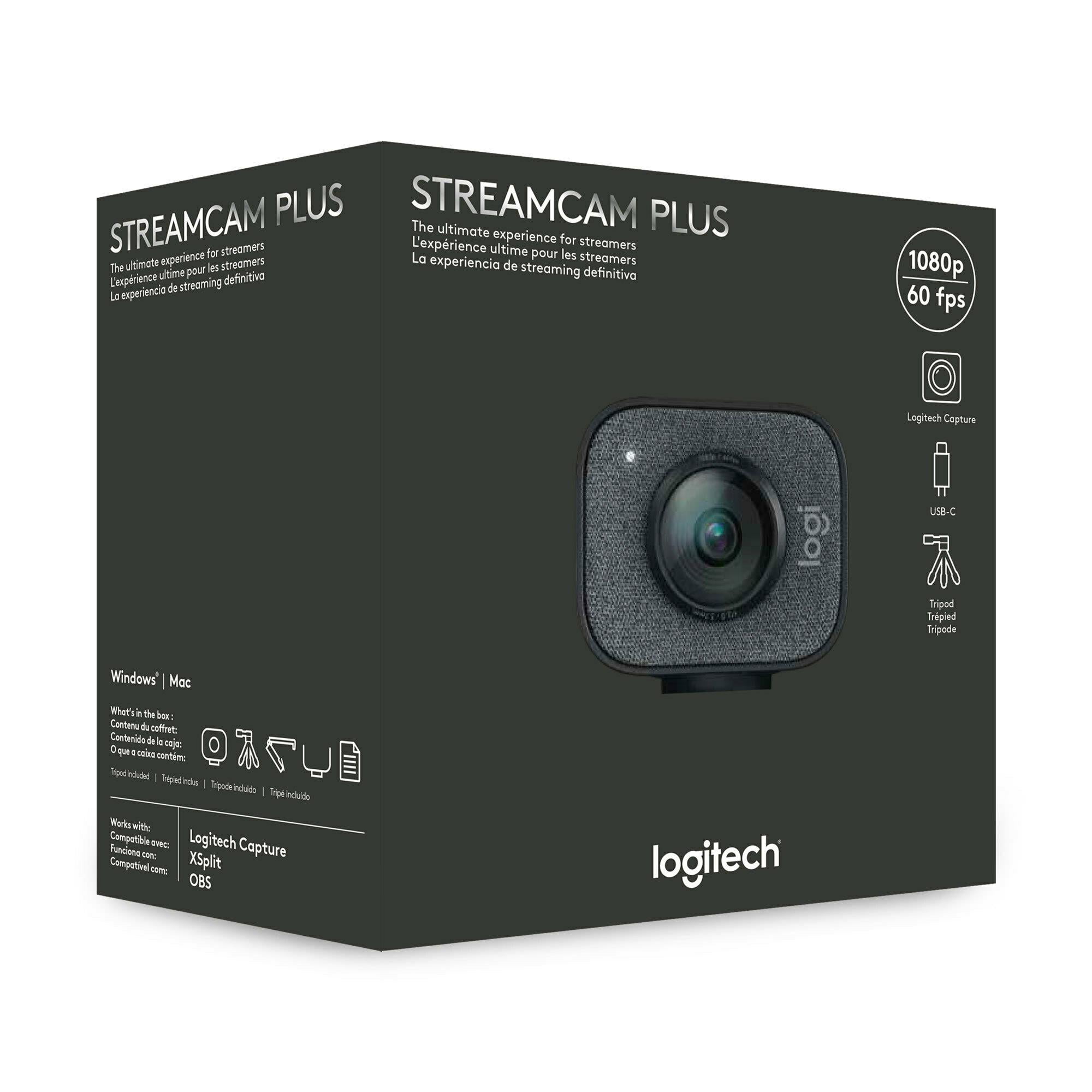 Logitech StreamCam Plus Webcam with Tripod and Yeti Blackout Mic Bundle