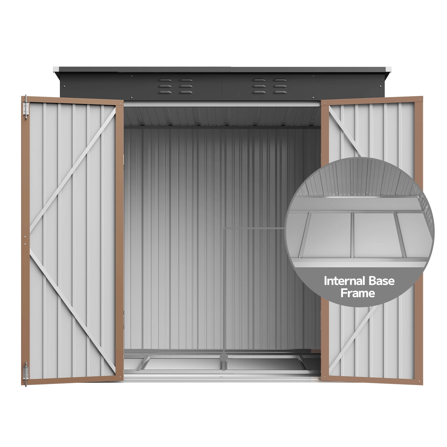 Asofer 6 ft. W x 4 ft. D（25.3 sq. ft.） Outdoor Metal Storage Shed with Double Lockable Doors, Green, Brown