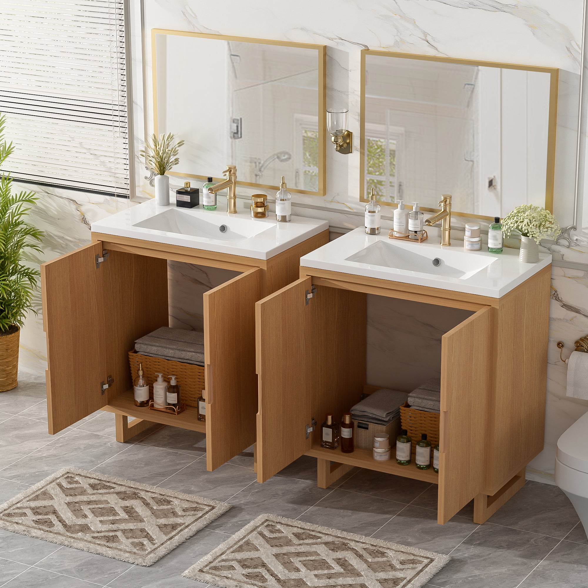 Euroco 60.2" Bathroom vanity Set with Sink, Combo Cabinet, Bathroom Storage Cabinet, Solid Wood Frame