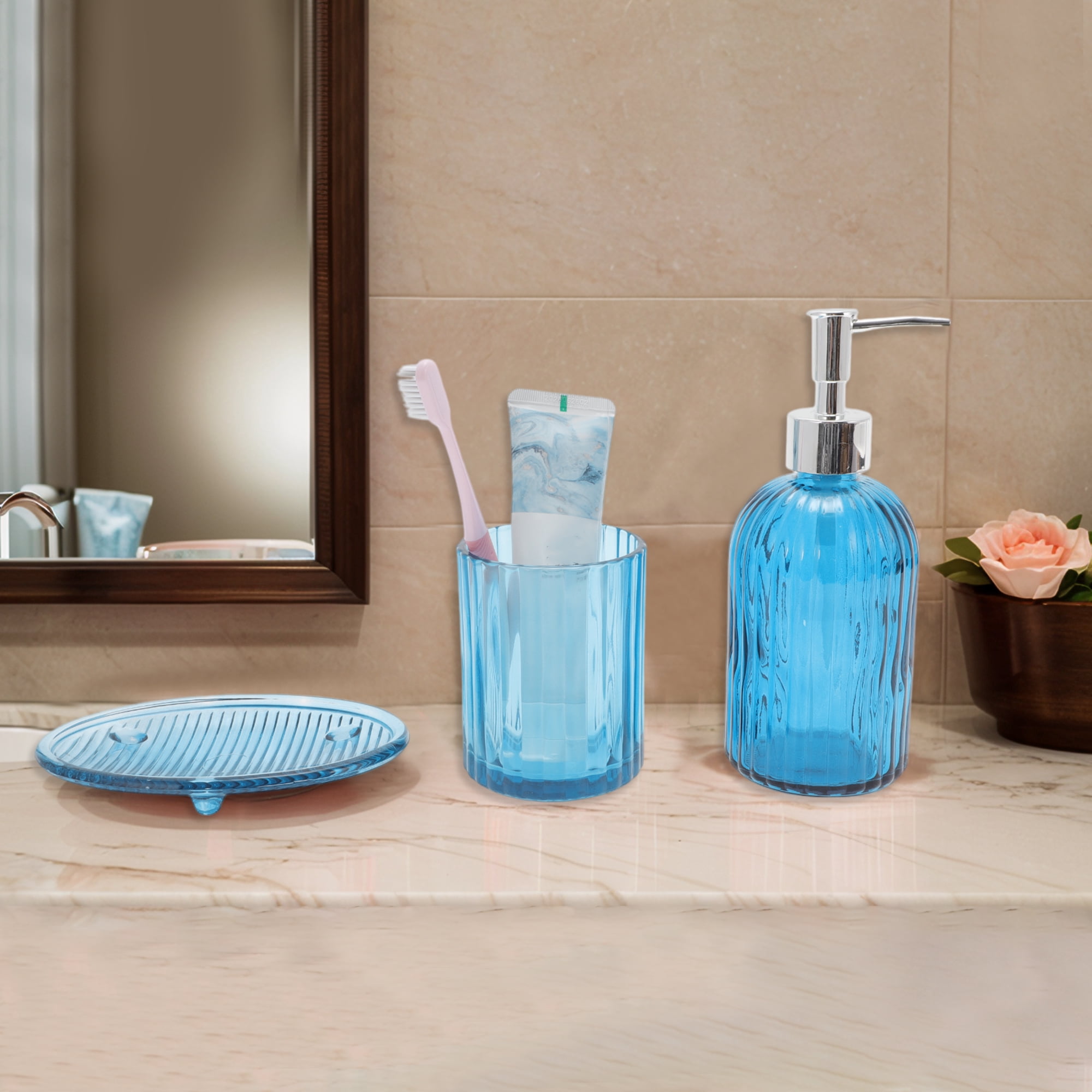 Unique Bargains Bathroom Accessories Kit 3Pcs Blue