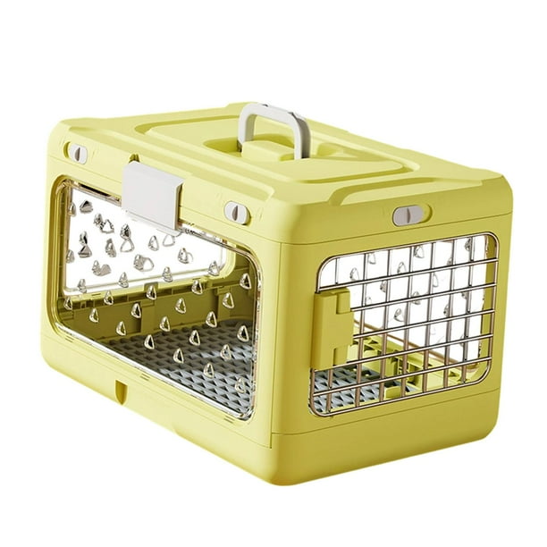 Jaula plegable para cachorros y gatos, caja de transporte rígida, transparente y portátil. Amarillo