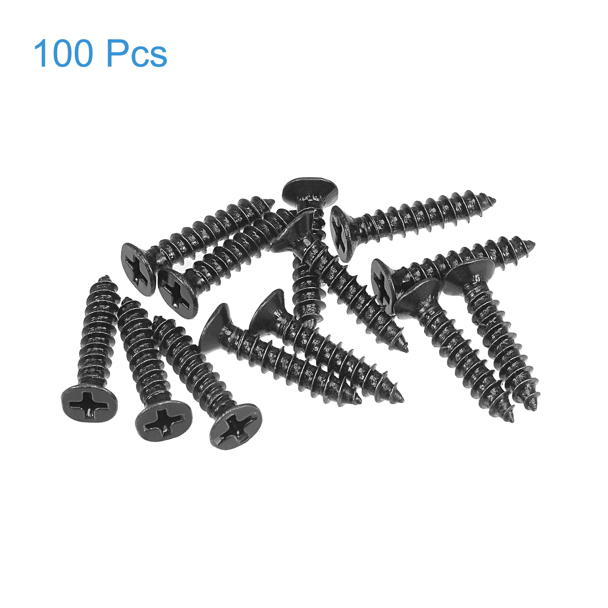 Uxcell M4 x 25mm Wood Screws Carbon Steel Black Oxide Black 100 Pack