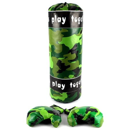 Camo Boxing Children's Pretend Play Toy Boxing Play Set w/ Stuffed Punching Bag, Pair of Soft Padded Boxing Gloves, Perfect for All