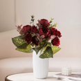 thumbnail image 2 of Luoshdecor Christmas Artificial Flowers Peonies Flowers,Red 7 Heads Silk Peonies Christmas Floral Bouquet for Home Porch Xmas Tree Garden Indoor Decor, 2 of 6