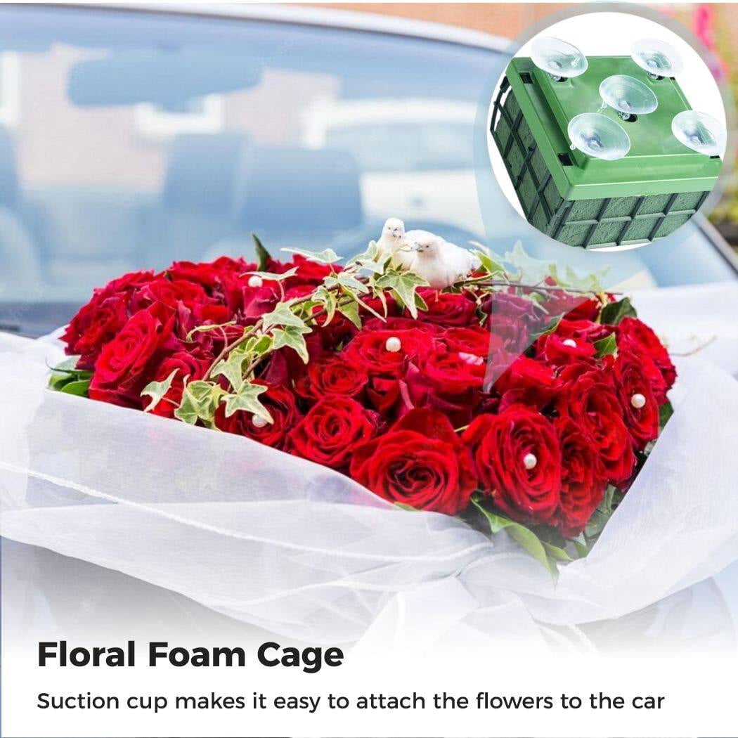 4Pcs Floral Foam Blocks Cage, Suction Cup Floral Holder Sponge, Floral Craft Wet Foam for Home Garden Door Tabletop Florist Wedding Decor Flower Arrangement