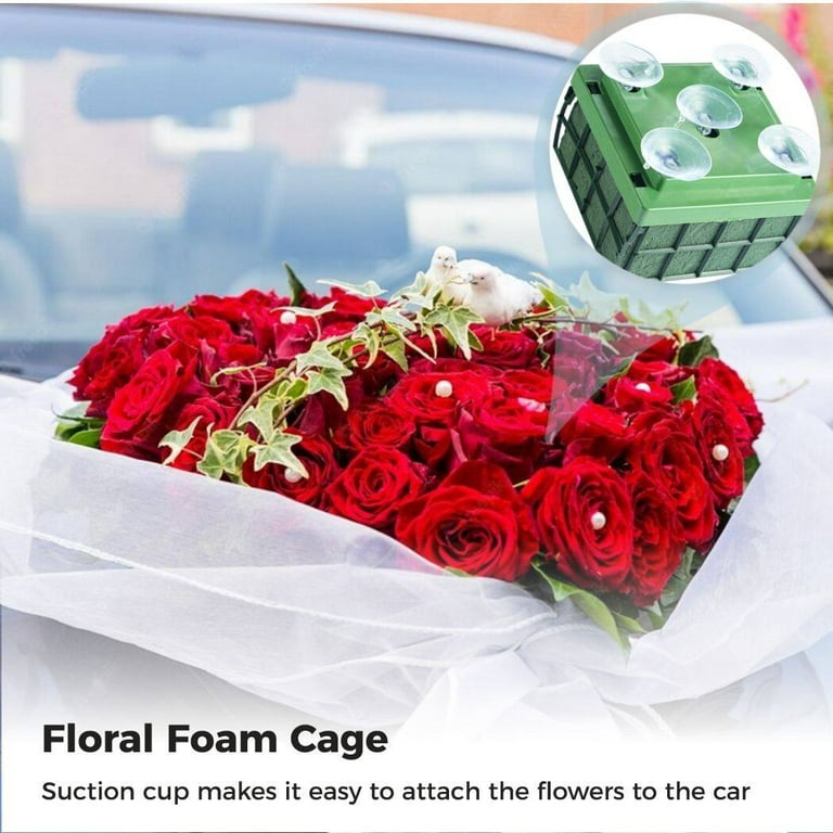 Floral Foam Cage, 4 Pcs Flower Foam Blocks for Flower Arrangement, Suction  Cup Floral Holder Sponge with Tapes & Iron Wire, Floral Craft Wet Foam for