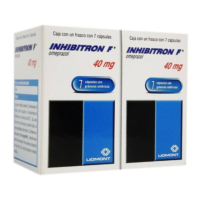 Inhibitron F Omeprazol 40 mg 2 cajas 7 cápsulas c/u