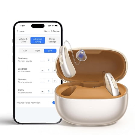 iBstone AuraLink OTC Rechargeable Hearing Aids for Seniors & Adults, Easy App Control for Personalized Sound, Tinnitus Masking, AI Noise Reduction, RIC, Bluetooth 5.4 for iOS & Android