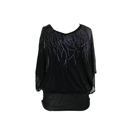 Mesh Kimono - Alfani Black Dolman-Sleeve Mesh Studded Kimono Top S