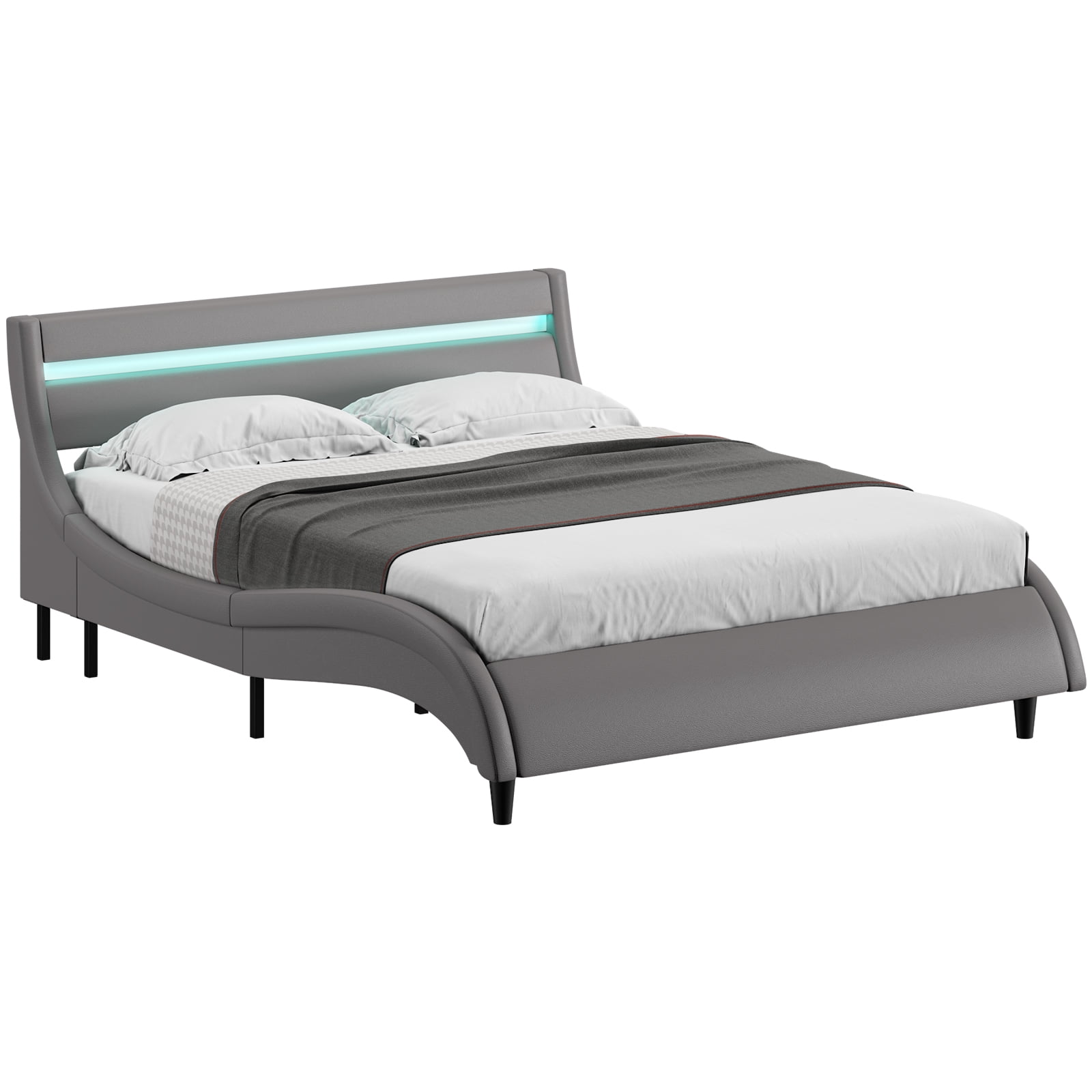 Homfa Faux Leather Upholstered Platform Bed Frame with 16 Color