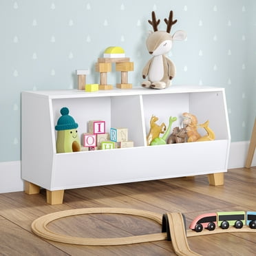 RiverRidge Kids Catch-All 35in Toy Storage Organizer with 2 Storage Cubbies - White