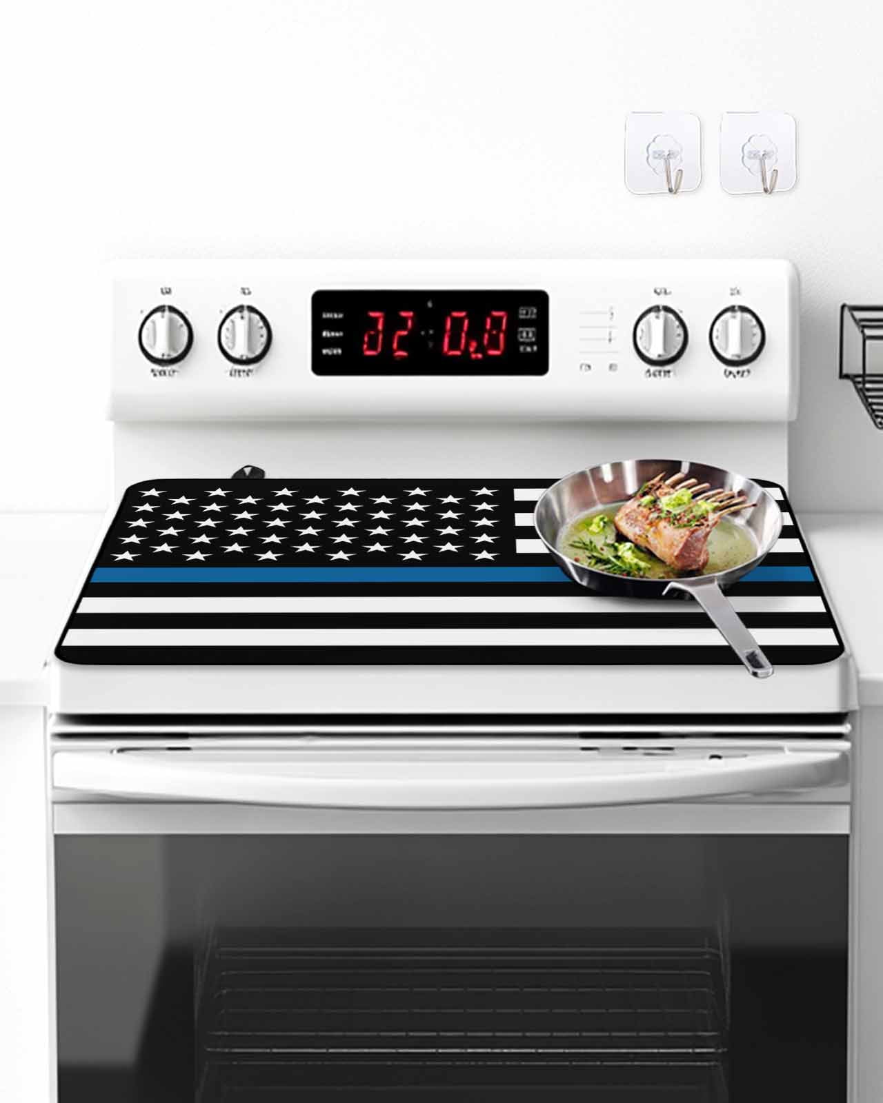 Stove Top Covers for Electric Stove,Blue White American Police Flag Glass Stovetop Cover Protector,Honoring Law Enforcement Officers Cooktop Protector Oven Mat for Kitchen Countertop 24"x21"
