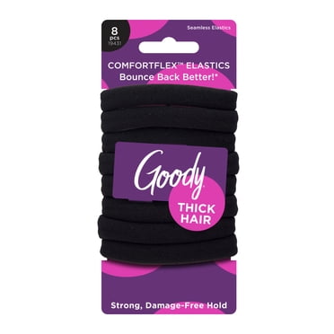Goody ComfortFlex Ouchless Black Seamless Elastics, No-Slip Grip Hair Ties, No Snag, for Thick Hair, 8 Count