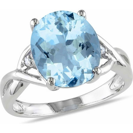 5-1/2 Carat T.G.W. Oval-Cut Blue Topaz and Diamond-Accent Sterling Silver Cocktail Ring