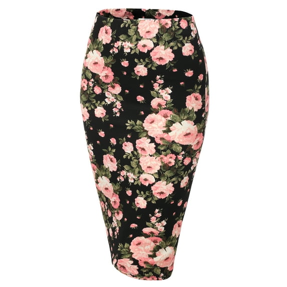 Doublju Women's Stretchy Midi Pencil Skirts (Plus Size Available)