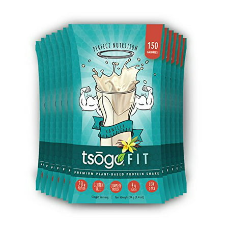 Tsogo Fit 12 Pack, lisse à la vanille, de soja, sans gluten et sans produits laitiers, riche en fibres et protéines, Faible teneur en calories et glucides, substitut de repas Shake, seulement 150cal / SERV. (1-Box 12 Portions individuelle)