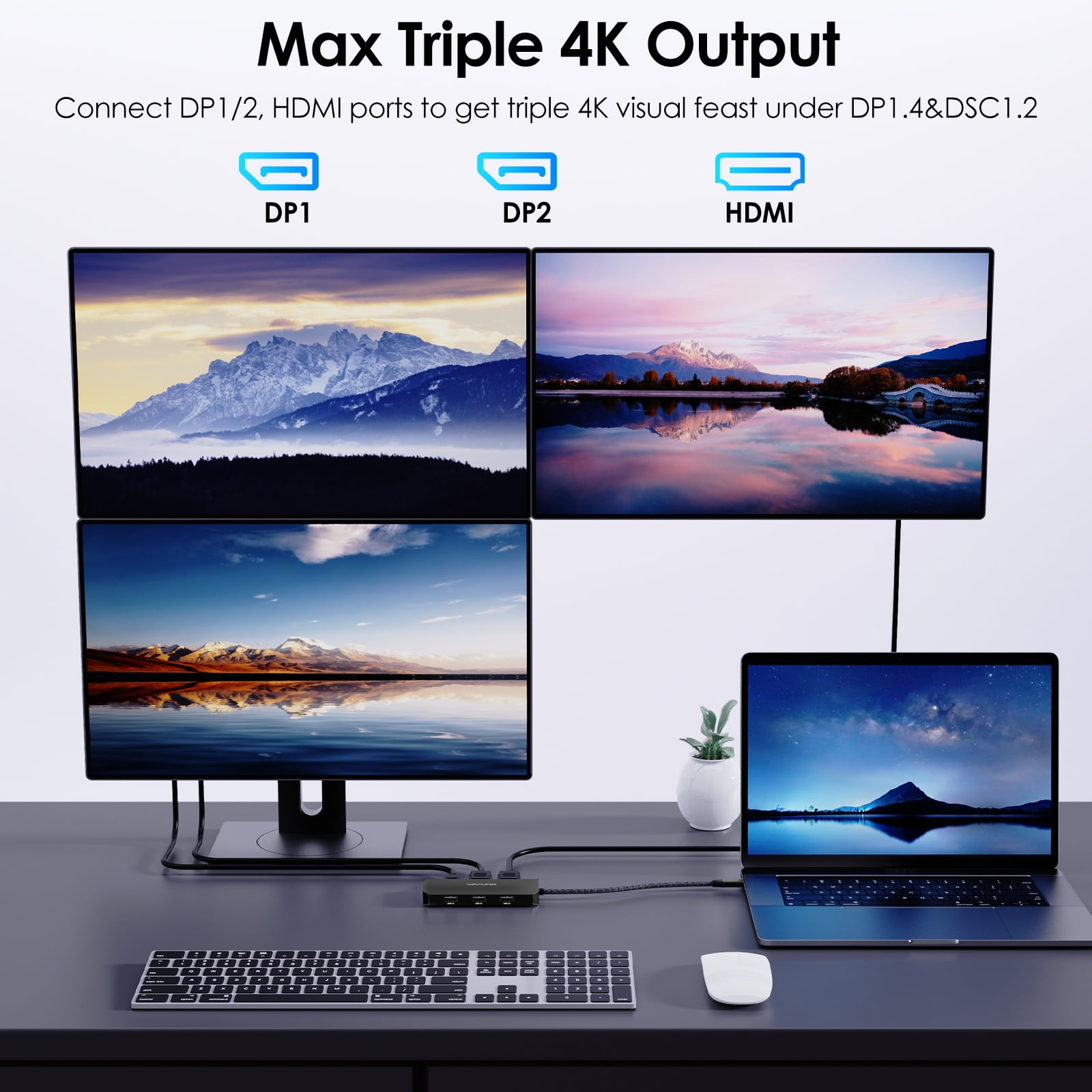 WAVLINK 7-IN-1 USB Dock Station, USB Adapter with HDMI/DP/VGA for Dell/HP/Lenovo Laptop Dock
