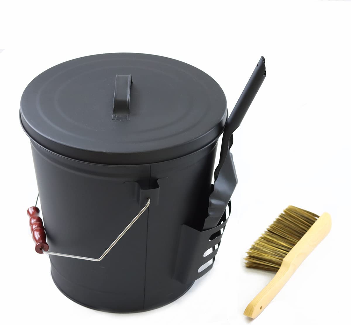 Ash Can with Lid, Shovel and Hand Broom, 5.2 Gallon Metal Coal Ash