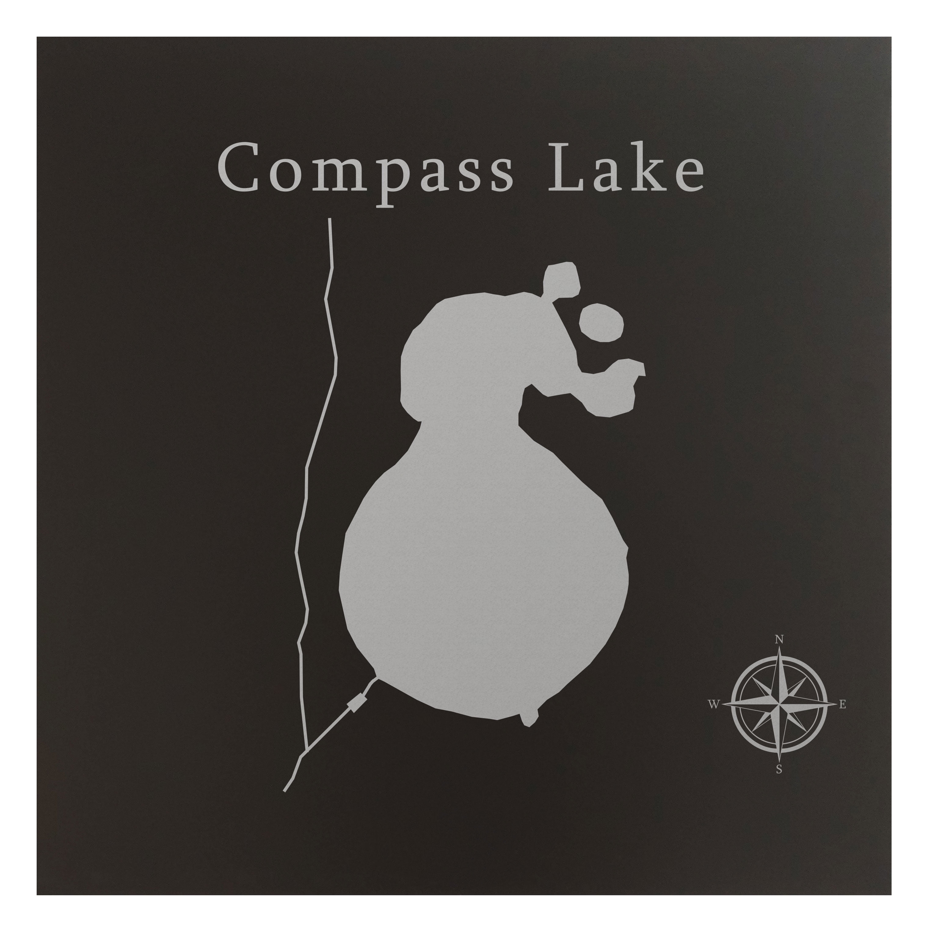 Compass Lake Map 24x24" Black Metal Wall Art Office Decor Gift Engraved