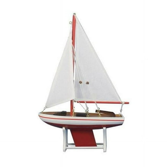 Handcrafted Model Ships Sailboat-Red-12 12 x 2.5 x 8 in. Wooden Decorative Sailboat Model with Red Sailboat
