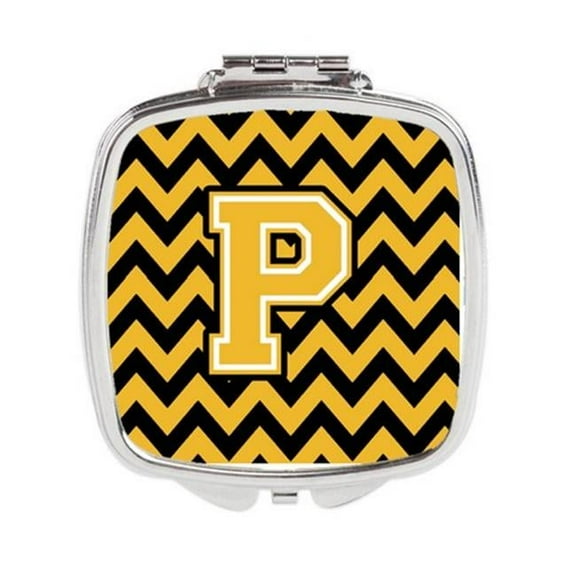 Letter P Chevron Black & Gold Compact Mirror - Black & Gold - 3in. H x 0.3in. W x 2.75in. L