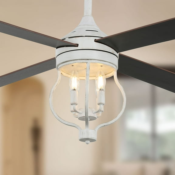 Cusp Barn 52 Inch Ceiling Fan with Remote, Farmhouse Caged Fandelier, Black Industrial Ceiling Fans with Quiet DC Motor, Large Fan for Living room