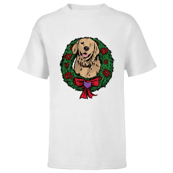Marvel Hawkeye Lucky the Pizza Dog Holiday Wreath - Short Sleeve T-Shirt for Kids – Customized-White